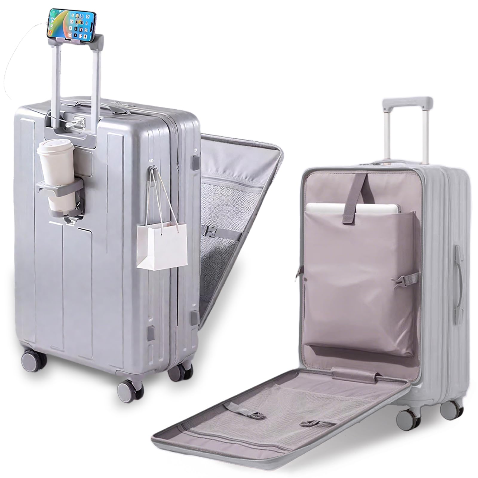 Photo 1 of ** SOLD AS IS, NO REFUND/RETURN** SEE COMMENTS!
Gets Carry on Luggage Airline Approved,20 Inch Abs+Pc Hardshell Spinner Luggage With Cup Phone Holder and USB Charger,Front Pocket Durable Suitcase for Women Men-Silver