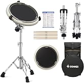 Donner Drum Practice Pad Snare Stand Kit with 12'' Silent Marching Pad | Snare Drum Pad Set with Drumsticks 3 Pairs, Backpack, Adjustable Stand Fits 10''-14'' Drums for Drummer Beginner Adult(White)