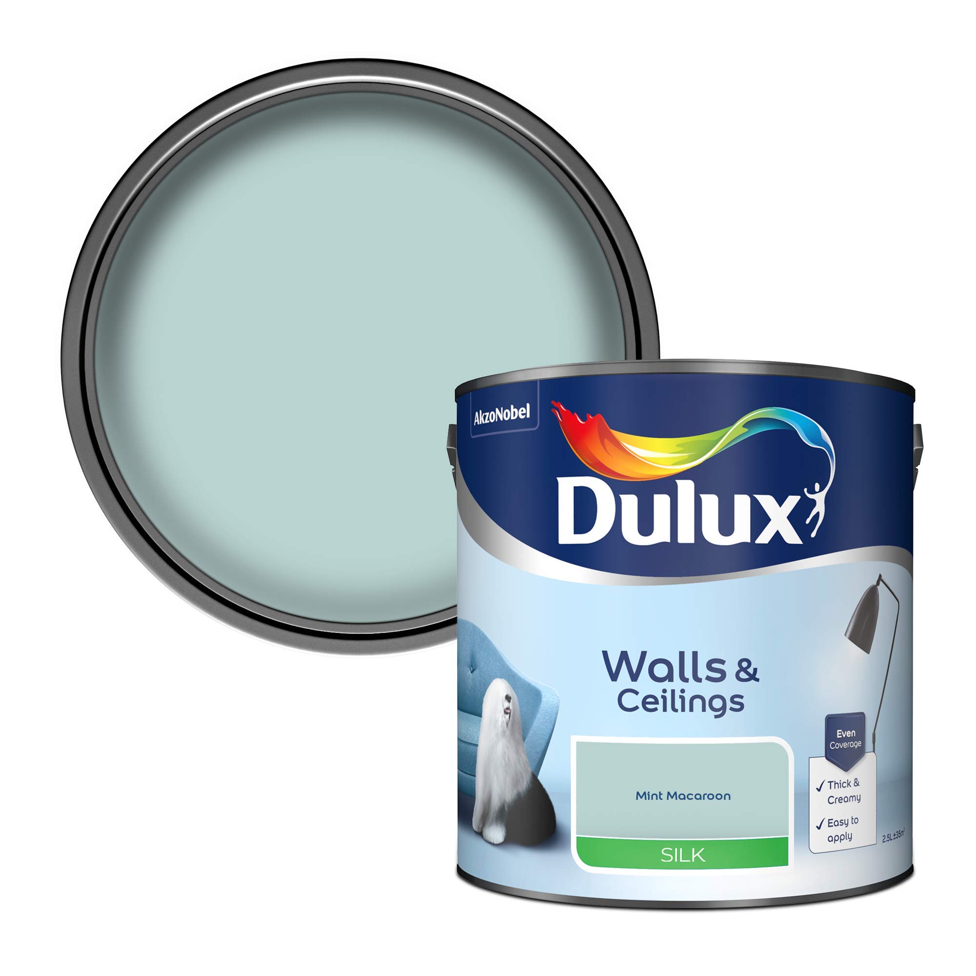 Dulux Silk Emulsion Paint For Walls And Ceilings - Mint Macaroon 2.5 Litres