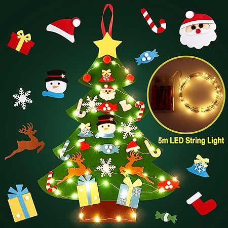 Soledi Albero Di Natale In Feltro Per Bambini Eco Friendly Albero Natale Feltro Decorazione Parete Giocattolo Educativo Fai Da Te Con 50 Led Catene