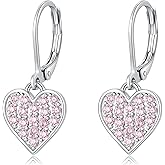 CiNily Multi-Color Cubic Zircon Heart Dangle Drop Earrings for Women - Hypoallergenic Leverback Hoop Earrings - Valentine Gifts - 14K White Gold | Yellow Gold