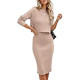 ANRABESS Womens 2 Piece Outfits Sweater Dresses Set Midi Skirt Sets Long Sleeve Crop Top Bodycon Ribbed Knit Dress 2025 Fall