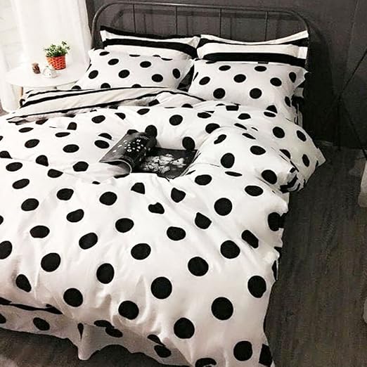 Ukeler Modern Black and White Polka Dot Duvet Cover Set for