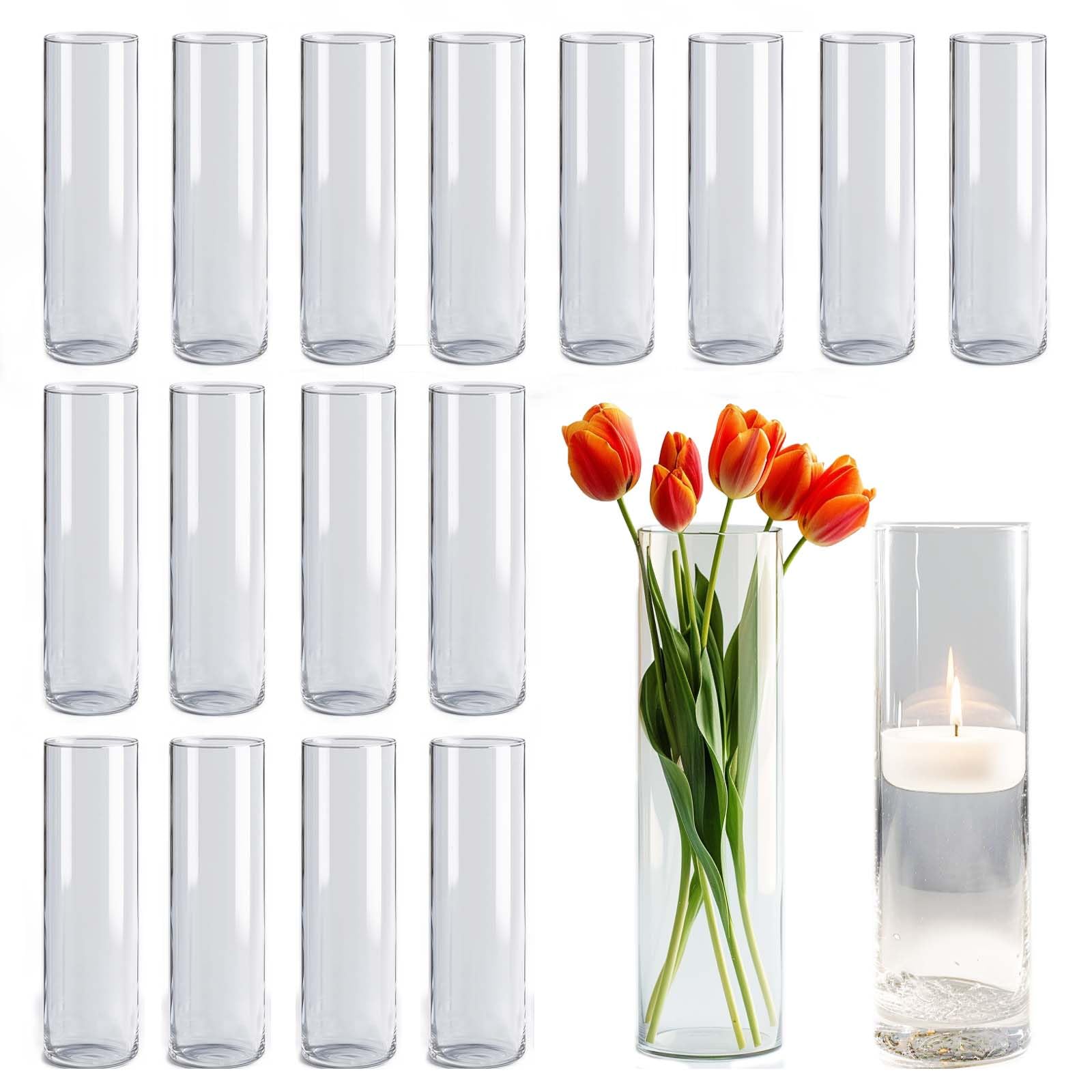 Photo 1 of 18pcs Glass Vase Cylinder Vases for Centerpieces Small Flower Glass Clear Vases Home Decor Centerpiece Table Flower Vase Decorations for Office Beautification?Holiday 7.5 Inch Tall