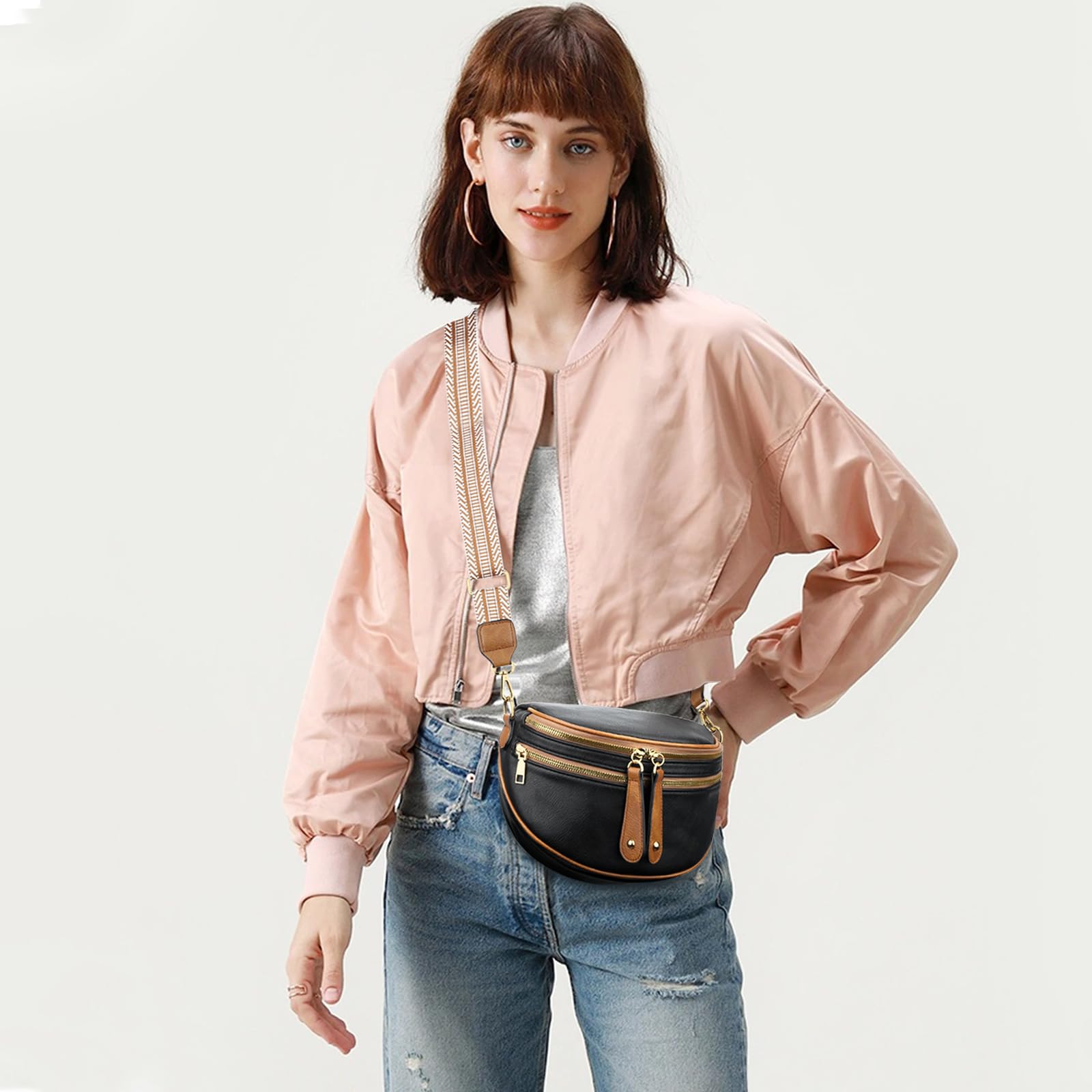 KKXIU Crossbody Sling Bag for Women Trendy Fanny Pack Vegan Leather Chest Bag