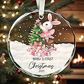 Babys First Christmas Ornament 2025 Girl, Baby Girl First Christmas Ornament 2025, Newborn Gifts, New Baby Gifts for New Parents - Glass Ornament Keepsakes Pink Christmas Decorations