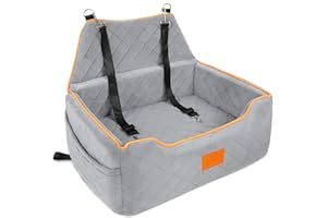 XIEEAOZEE Dog Car Seat for Large/Medium Dog, Booster Seat for Dogs Under 55Lbs or 2 Small Puppy, Detachable and Washable Travel Pet Bed with Thick Cushion and Storage Pockets (Gray)