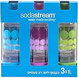Original Sodastream Three Pack 1 Liter Carbonating Bottles - Lasts 2 years - Purple, Blue, and Green