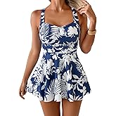 B2prity One Piece Swimdress Swimsuit for Women Tummy Control Wrap Swim Dress Modest Ruched Skirt Bathing Suit