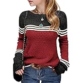 Seiciviy Girls Winter Sweaters Long Sleeve Round Neck Color Block Striped Casual Loose Lightweight Fall Spring Cozy Tops