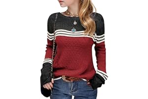 PUTYSENXI Girls Fall Winter Fashion Sweaters Long Sleeve Round Neck Color Block Striped Casual Loose Lightweight Spring Cozy Tops