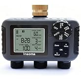 Insoma 3-Zone Sprinkler Timer with Brass Inlet + IPX5 Waterproof | Programmable Auto/Manual Irrigation Mode with Rain Delay &amp; Large LCD | Water Hose Timer 3 Outlets for Garden, Lawn, Yard, Pool