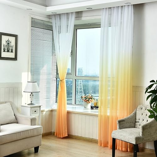 DHXYZZB Ombre Voile Curtains - Chiffon Gradient Rod Pocket Draps, Semi Transparent Lightweight Sheer Curtain for Window, Living Room, Indoor, Outdoor