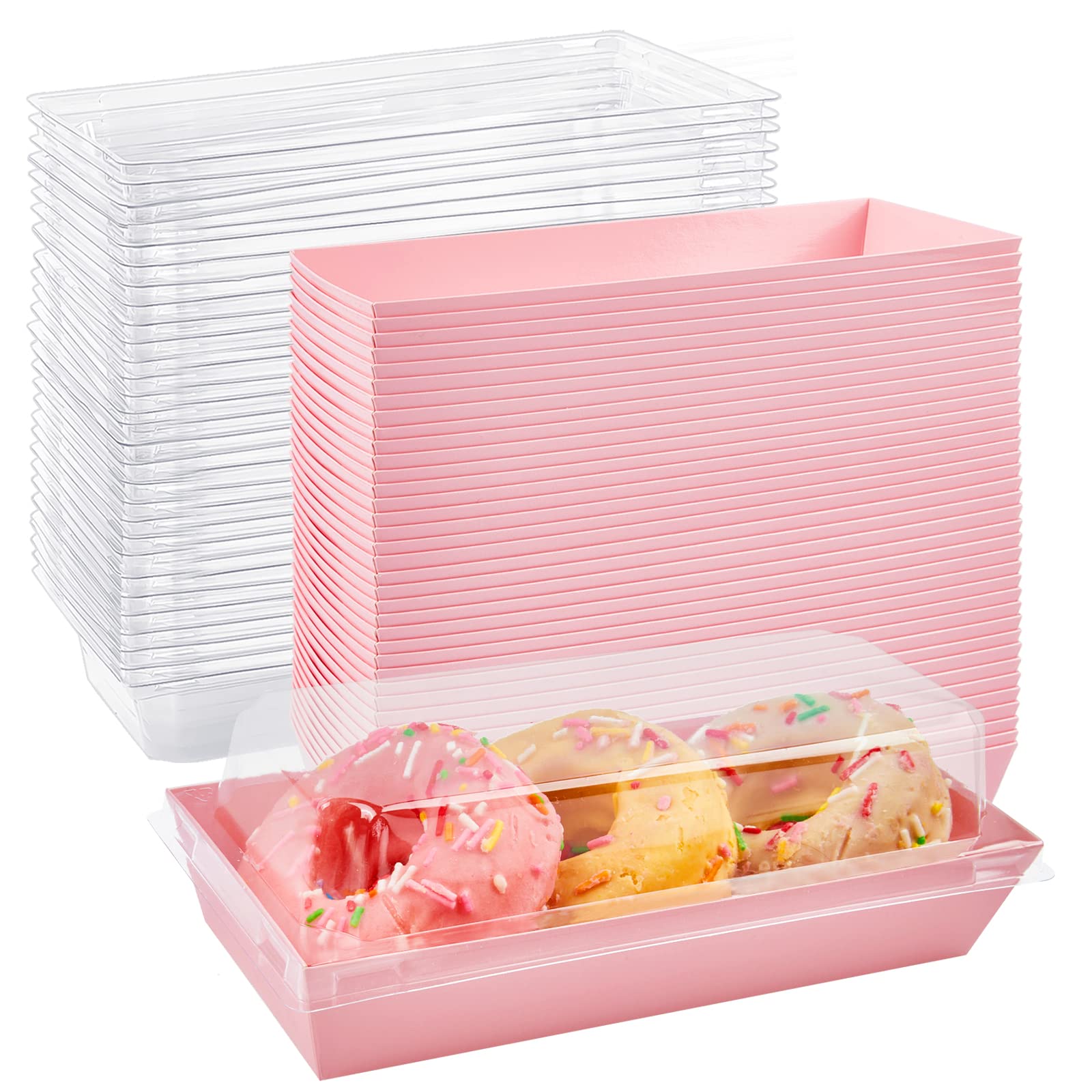 Photo 1 of Ocmoiy Rectangle Charcuterie Boxes with Clear Lids, 100 Pack Pink Bakery Boxes, Cookie Boxes, Small Treat Boxes for Pastry, Sandwich, Cupcakes, Strawberries, Dessert To Go