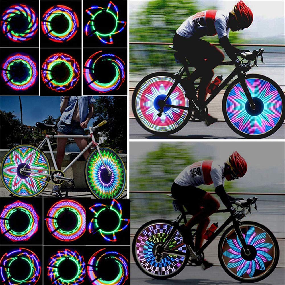 KKPLZZ 32 Attractive Patterns Bike Light Double Display Bicycle Spoke Light Wheels Lights Rottay Waterproof Bike Rim Lights