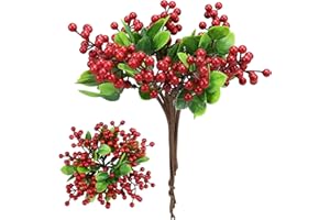 Felice Arts 6 Pack Christmas Picks Artificial Red Berry Stems Fake Holly Berries for Xmas Tree Ornaments DIY Wreath Vase Fireplace Decor