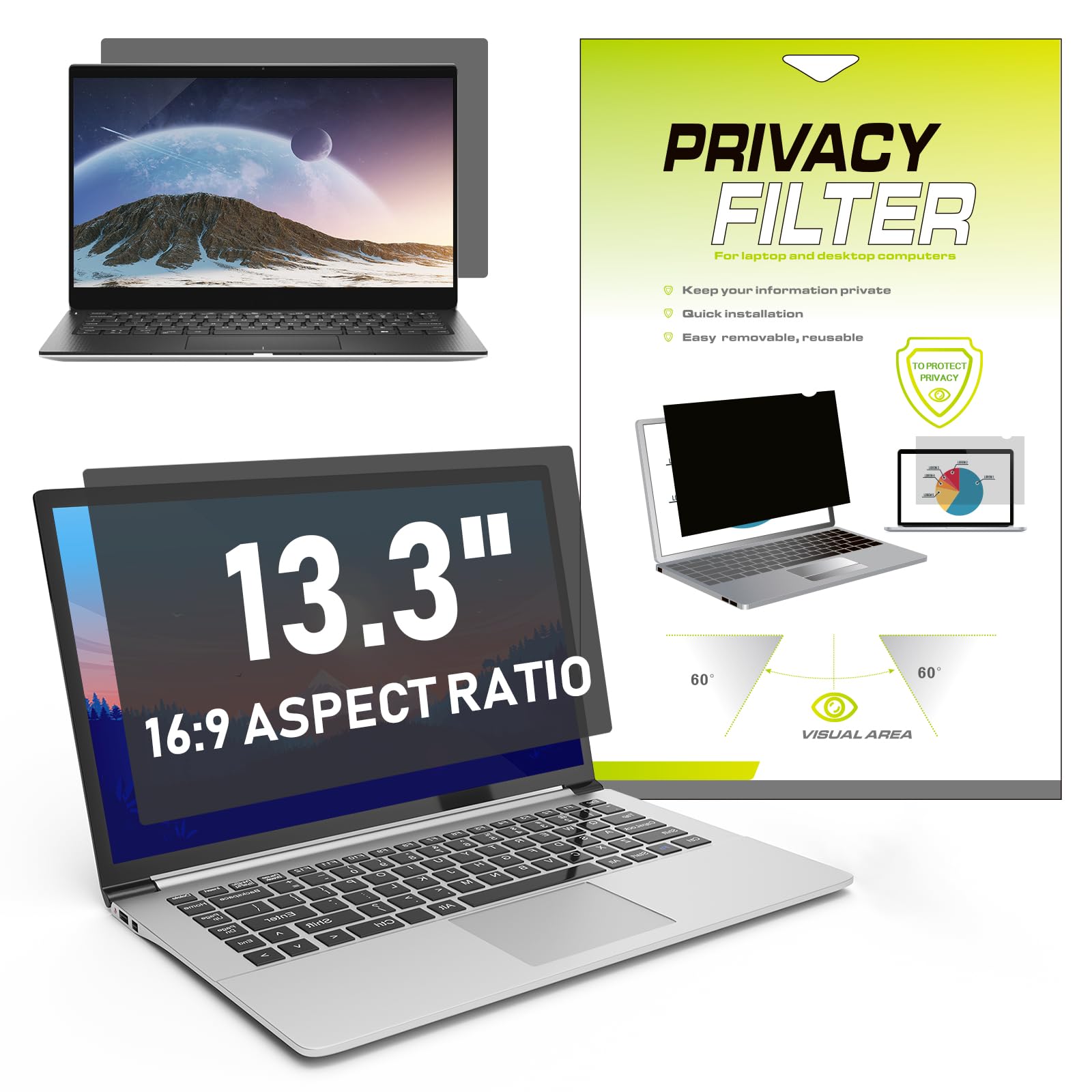 LAMA 13.3 Inch Universal Laptop Privacy Screen Filter for 13.3" Laptops, Anti-Blue Light/Glare/UV Privacy Protector (WxH:294mm*166mm) with Eye Protection(16:9)