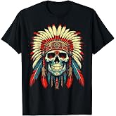 Warrior Tribe Feather Headdress Indian Chief Skull T-Shirt
