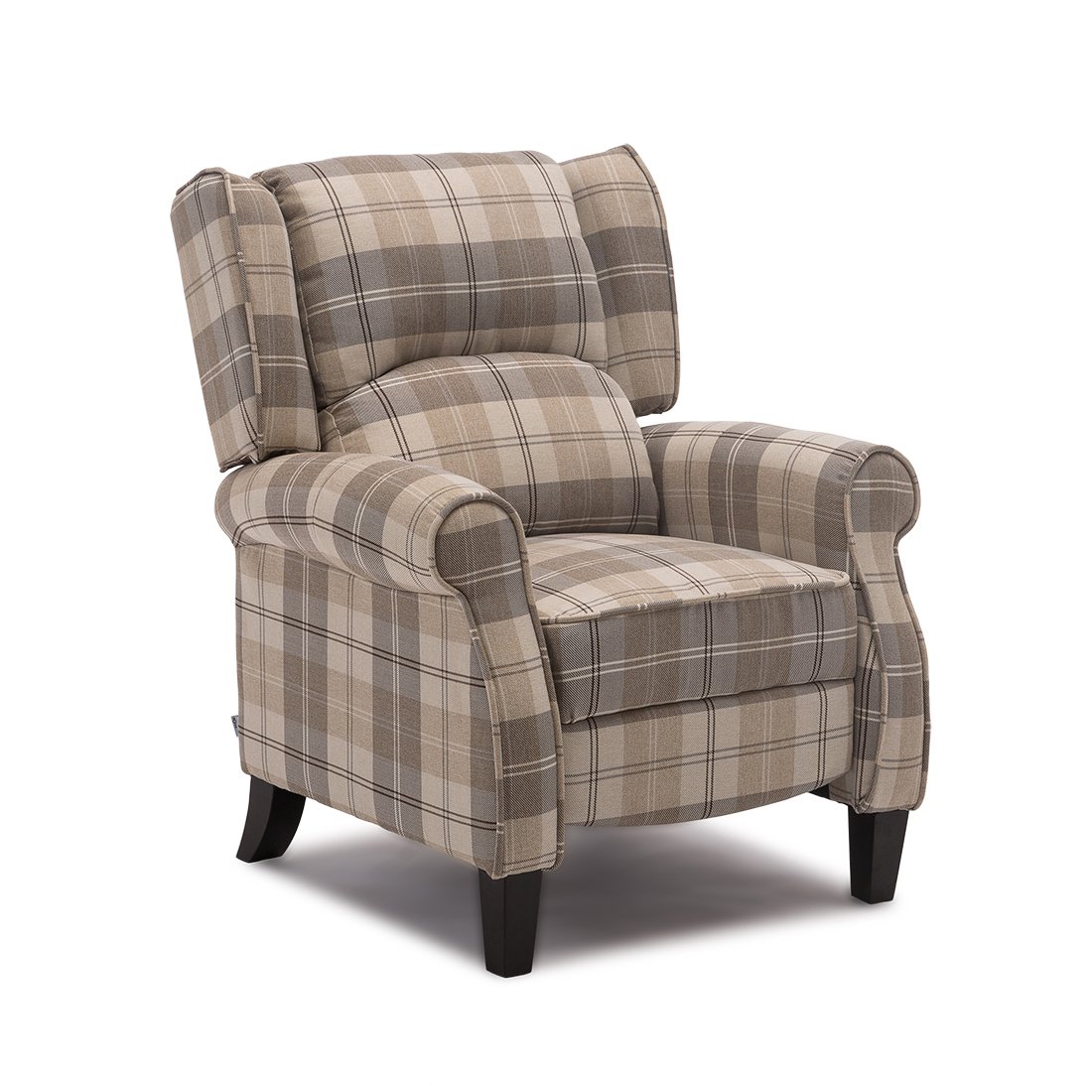 EATON WING BACK FIRESIDE CHECK FABRIC RECLINER ARMCHAIR SOFA CHAIR