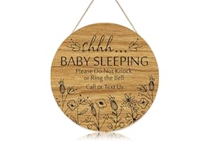 BATTOO Shhh... Baby Sleeping Hanging Sign Plaque, Do Not Knock Or Ring The Bell, Round Rustic Wooden Door Hanger for Baby Room, Nursery, Kindergarten, Bedroom, Door Knob Door Bell Decor