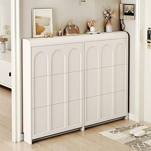 LITFAD Narrow White Manufactured Wood Shoe Storage Cabinet with