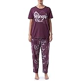 Wrangler womens Short Sleeve Graphic Tee and Printed Pants Pajama Sleep Set