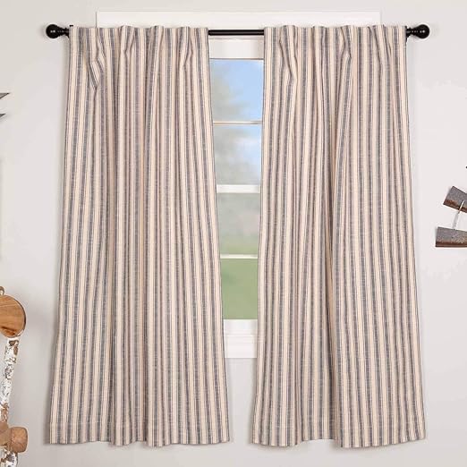 Amazon Com Market Place Blue Ticking Stripe Panel Curtains Set