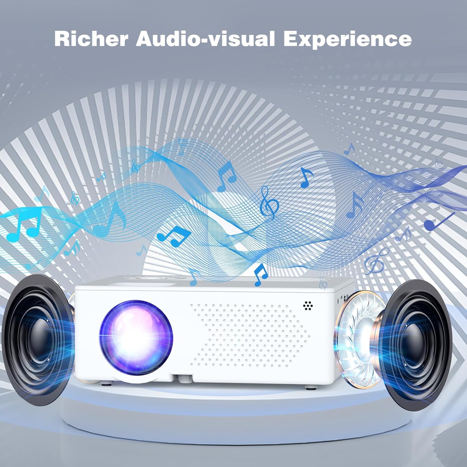 Beamer, Mini Beamer Tragbarer, Full HD 1080P unterstützt Projektor, 50%-100% Zoom, Bluetooth 5.2, 200 Zoll Heimkino, Kompatibel mit Smartphone/TV Stick/Laptop