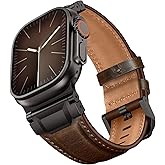 LOIRNBR Leather Bands Compatible with Apple Watch Ultra 3/2/1 Band 49mm 46mm 45mm 44mm 42mm, Genuine Leather Metal Connector Strap for iWatch Ultra Series 11/10/9/8/7/SE/6/5/4/3/2/1, Dark Brown/Black