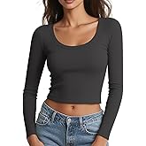 Women’s Long Sleeve Shirts Scoop Neck Crop Tops Ribbed Basic Casual T Shirt Fall Outfits