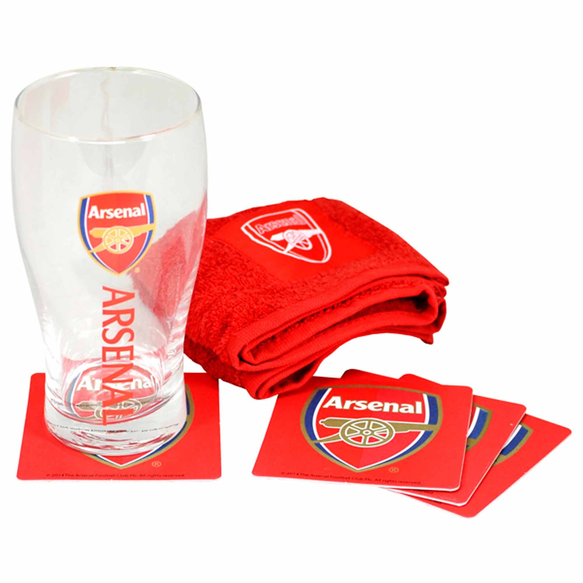 Gunners Official Arsenal FC Pint Glass Mini Bar Set (Pint Glass, Coasters & Bar Towel)