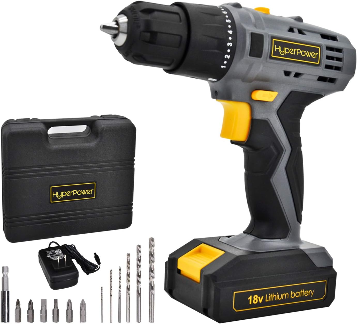HyperPower 18/20V Cordless Drill Driver Li-ion Battery 2 Variable Speed Fast Charger Powerful Screwdriver Tool Kit Gift Box Tool Set