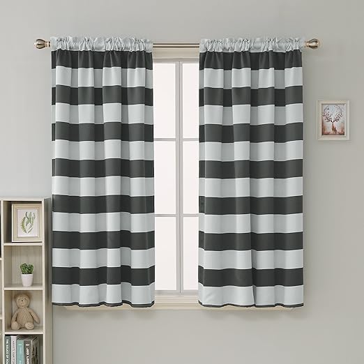 Amazon Com Deconovo Gray Striped Room Darkening Window Curtains