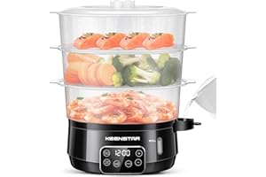 13.7QT Electric Food Steamer for Cooking, Vegetable Steamer with 3 Tiers BPA-Free Baskets, Digital Steamer with Appointment, 