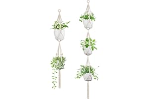 IDEEEPAN Macrame Plant Hanger - Fits 4 to 8 inches Pots for Indoor Outdoor, 49"/72" 2 Sizes Set, Ivory (POTS NOT Included)