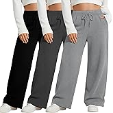 Neer 3 Pack Women's Plus Size Wide Leg Pants, Elastic Waist Lounge Pants with Pockets Drawstring Casual Pj Yoga Sweatpants