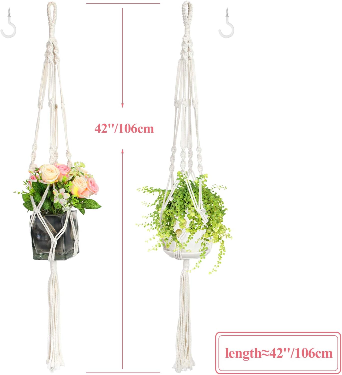 Purnap 2 Pack Macrame Plant Hangers with 2 Hooks, Handmade Indoor Outdoor Hanging Planter Holder Basket Flower Pot Holder Cotton Rope for Garden Home Decoration, 4 Legs, 42" Length: Garden & Outdoor