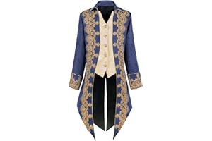 CARUHIF Men's Medieval Tailcoat Jacket Embroidery Vintage Gothic Steampunk Tuxedo