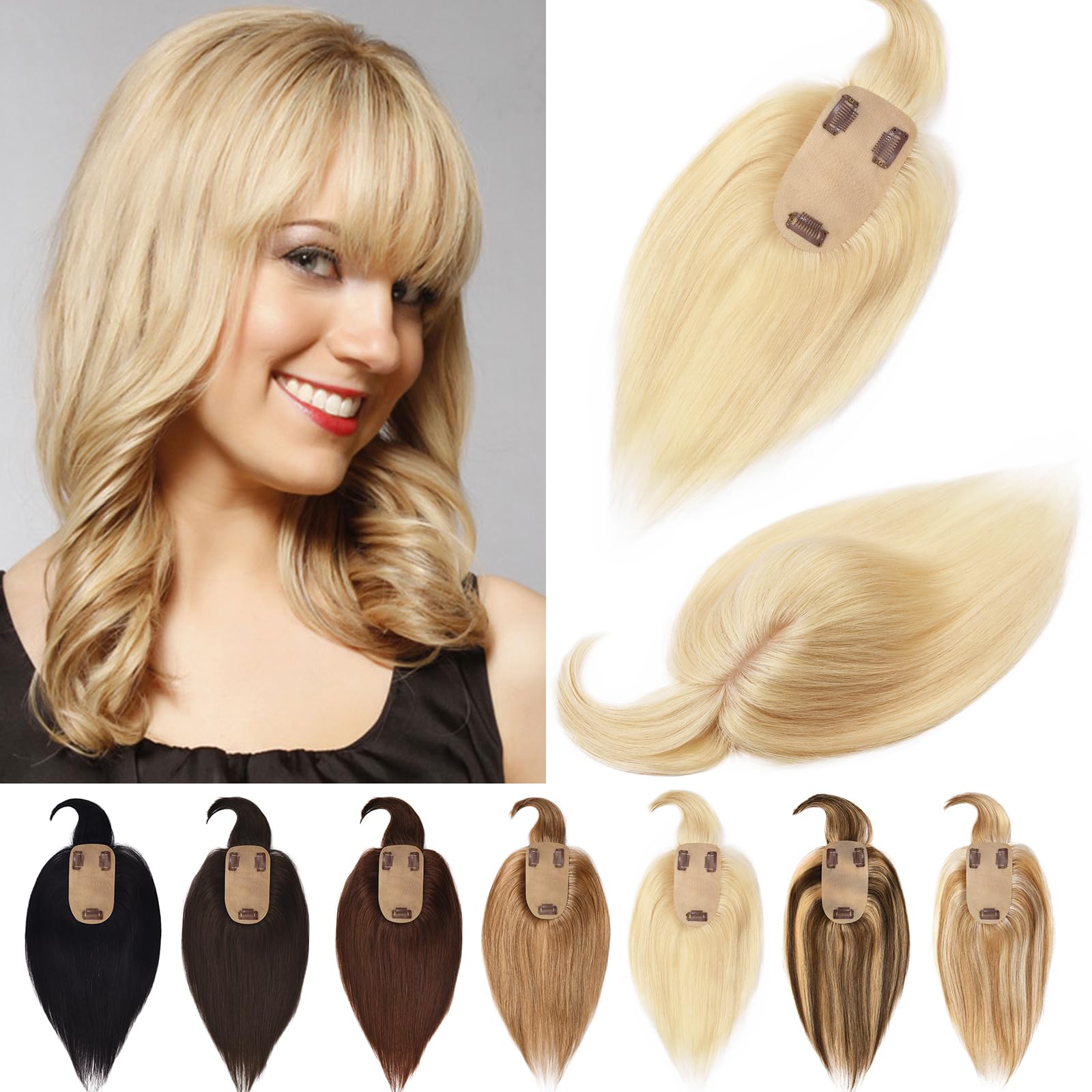 Photo 1 of RICH BRIA Hair Toppers for Women with Thinning Hair Real Human Hair with Bangs Toppers Hair for Women Hair Toppers with Bangs for Hair Loss Grey Hair 10" #613 Bleach Blonde (Base: 5.1 * 2.8in)