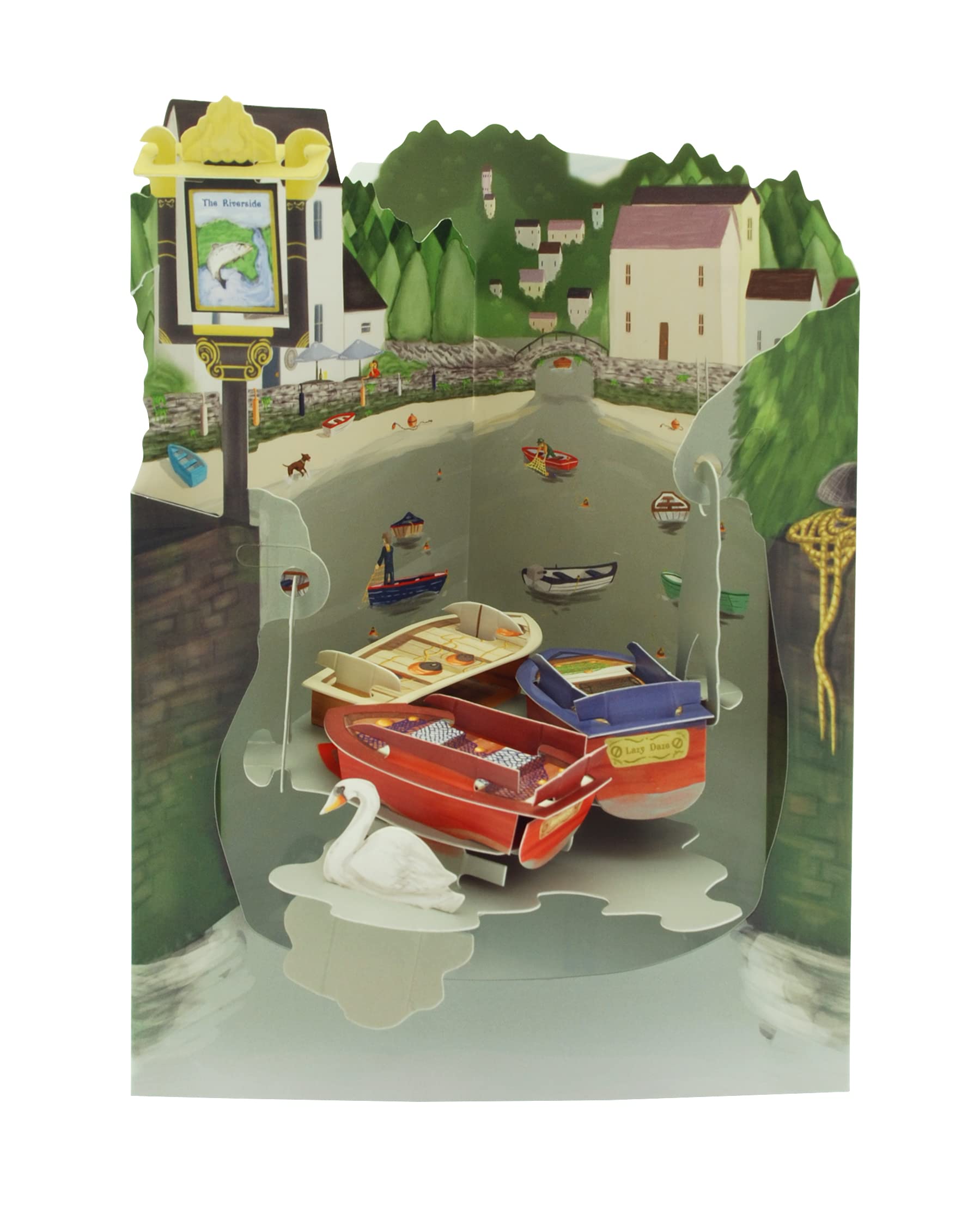 Santoro Swing Card, 3D Pop Up Greeting Card - Riverside Pub - For Her, For Him, Birthday, Anniversary