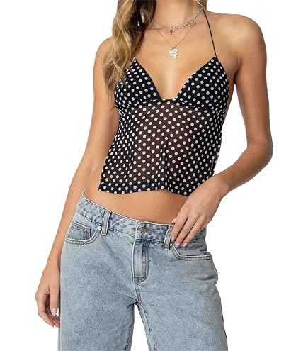 Women Y2K Cami Tank Top Polka Dot Sleeveless V Neck Crop Top Sexy