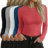 Sweetyweee 5 Pack Women's Long Sleeve Shirts Slim Fit Crew Neck Basic Tops Multipack Casual Layering Tee Undershirts