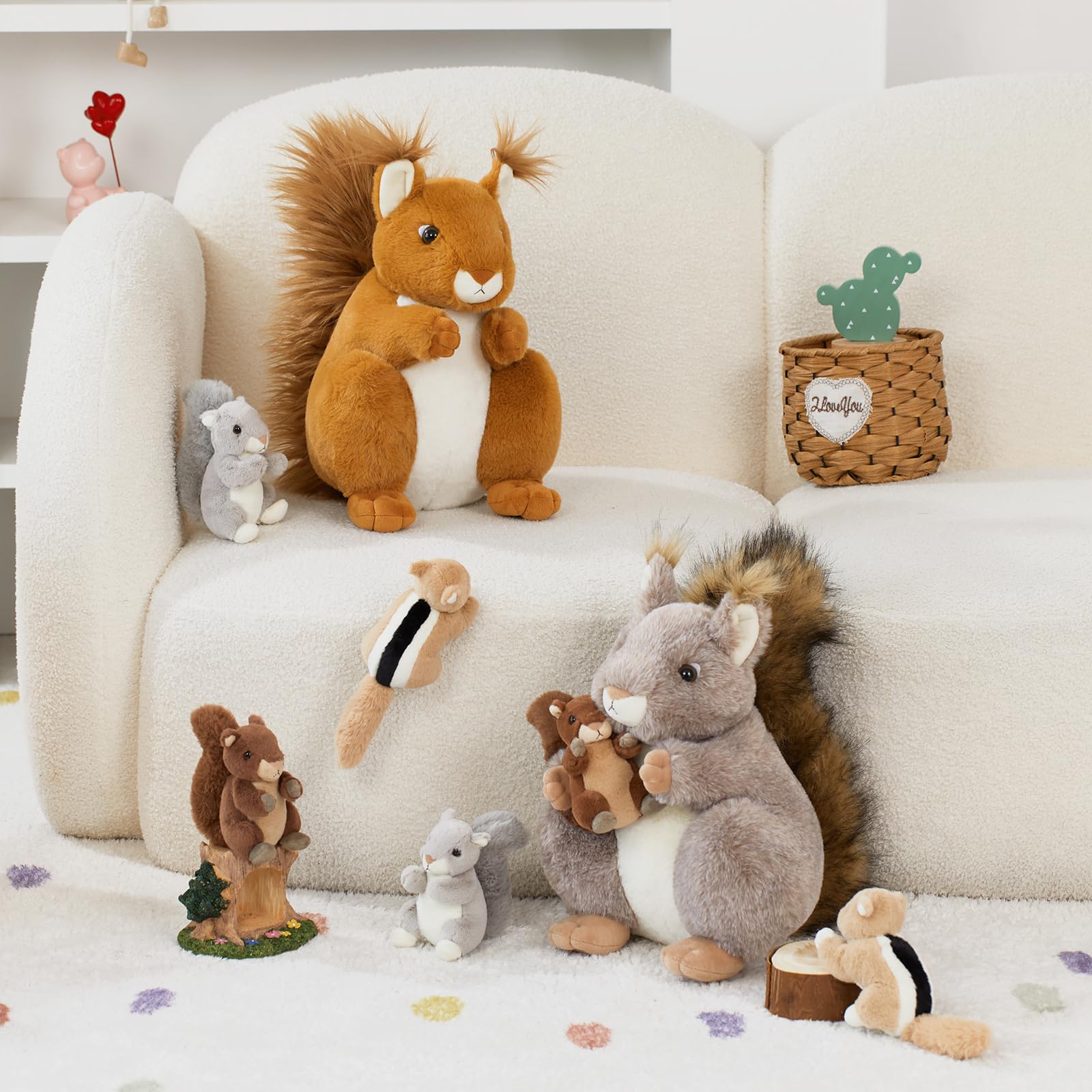 MorisMos 4 stücke Eichhörnchen Kuscheltier XXL Set, 35cm hoch riesen eichhörnchen Kuscheltier mit Babys im Bauch, Groß Squirrel Plüschtier Stofftier Geschenk Kinder 7