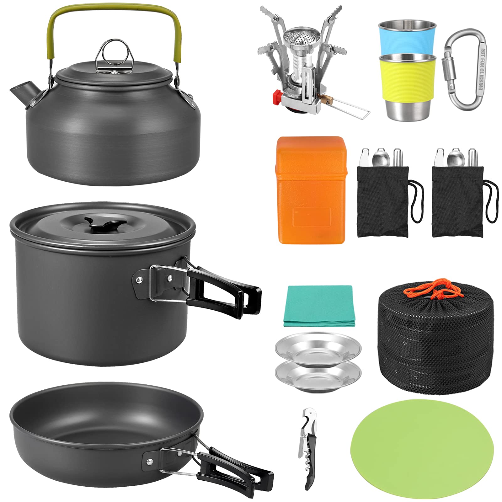 VINTEAM Camping Cookware Set, 21PCS Camping Cookware Set Lightweight for 2 to 3 People Outdoor Activities, Hiking, Picnic