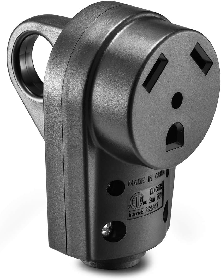Aweking ETL Listed 30A AC125V RV Receptacle Adapter Connector NEMA TT-30R,30A 30 Amp,AC 125V,Hand Grip Ring,Female Plug,Ergonomic Grip