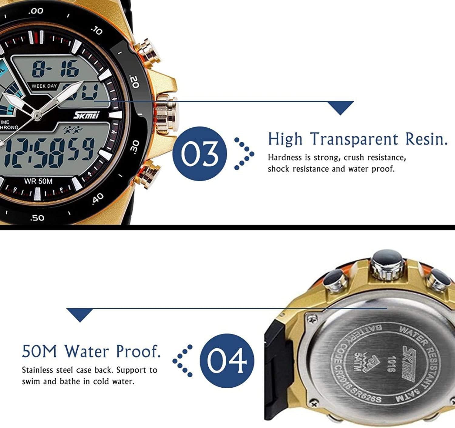 Carrie Hughes Men's Digital Watch 50M Waterproof Large Dual Dial Multifunction Analog Military Outdoor Sports Electronic Watch Calendar Day Date CH031: Sports & Outdoors