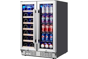 GarveeHome Wine and Beverage Refrigerator 24 in, Dual Zone Wine Beverage Cooler w Glass Door & Lock, Built-In or Freestanding Undercounter Wine Fridge w 20 Bottles & 78 Cans Capacity for Beer Soda
