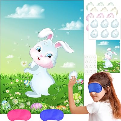 NEBURORA Pin the Tail on the Bunny Game 24 Tails Easter Party Fun Kids Poster