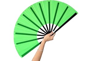 GEGEYA 13inch Large Rave Clacking Popping Fan for Line Dancing,Hand Fans for Women Foldable,Boots on The Ground Fan,Portable for Outdoor,Wedding,Party,Decoration(Green,1 Pack)