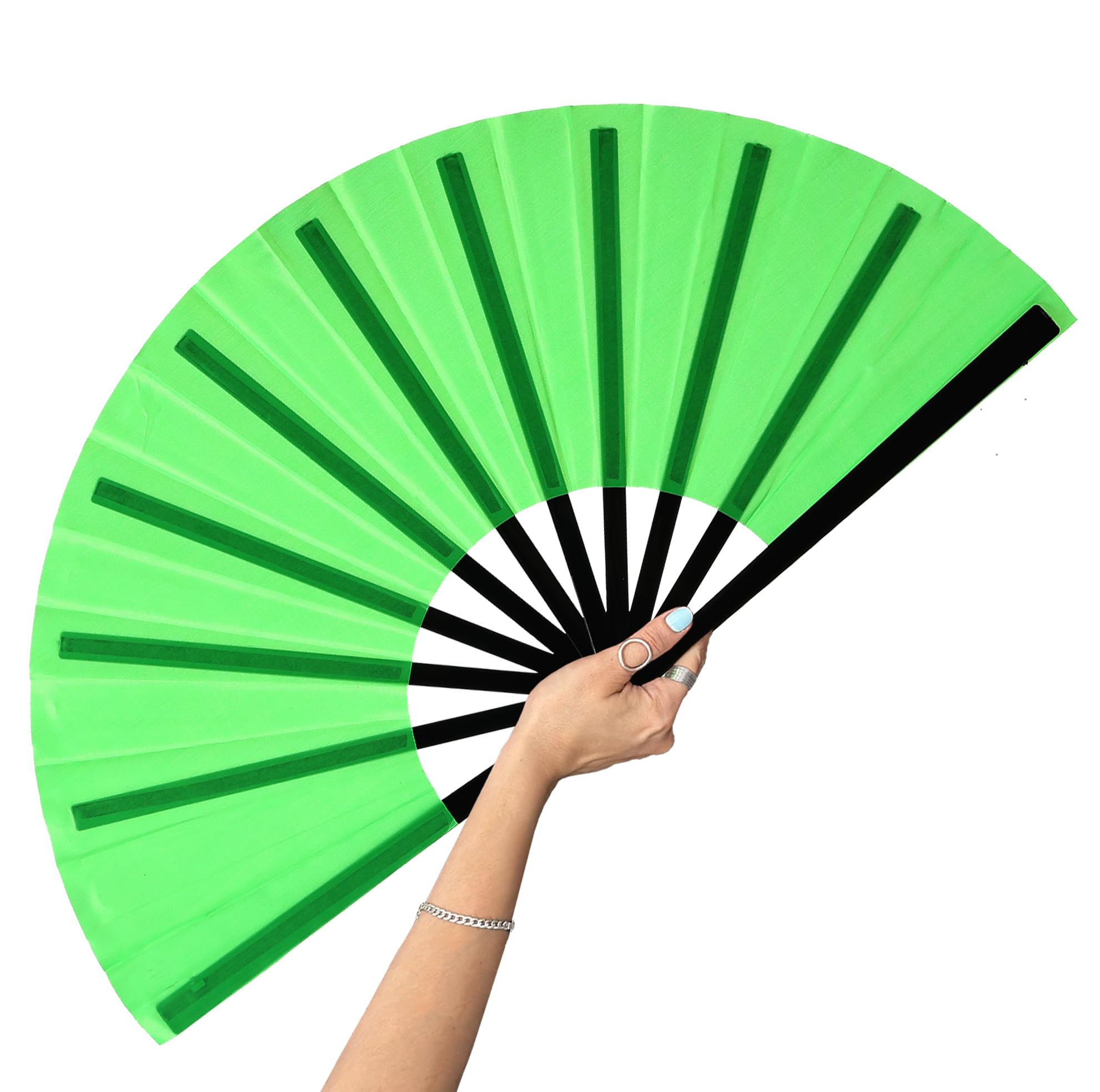 Photo 1 of 13inch Large Rave Clacking Popping Fan for Line Dancing,Hand Fans for Women Foldable,Boots on The Ground Fan,Portable for Outdoor,Wedding,Party,Decoration(Green,1 Pack)
